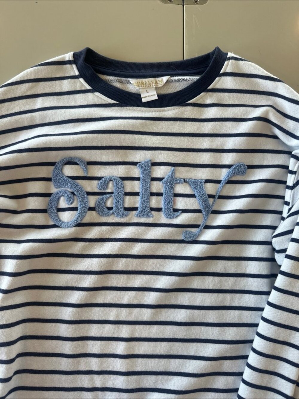Shiraleah Salty Long Sleeve Shirt L Navy White Striped Cotton Blend